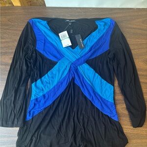 Cable & Gauge Asymmetrical Black and Blue Blouse